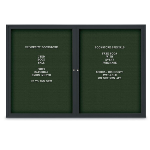 48"x24" 1-Door Enclosed Outdoor Letterboard, Green Felt/Black Alum